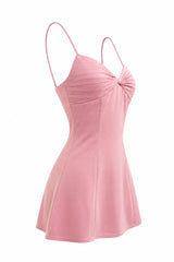 Vestido Corto Satinado Rosa