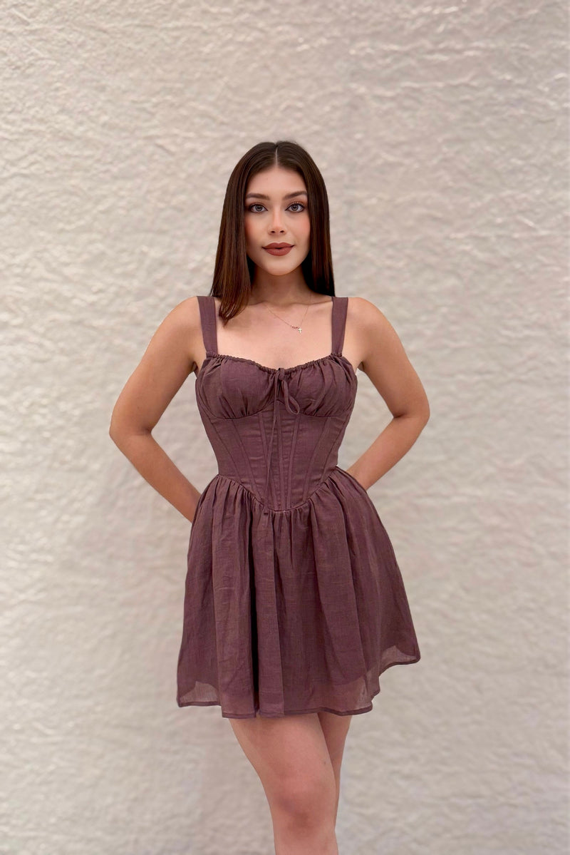 Vestido Corto Corset Cafe
