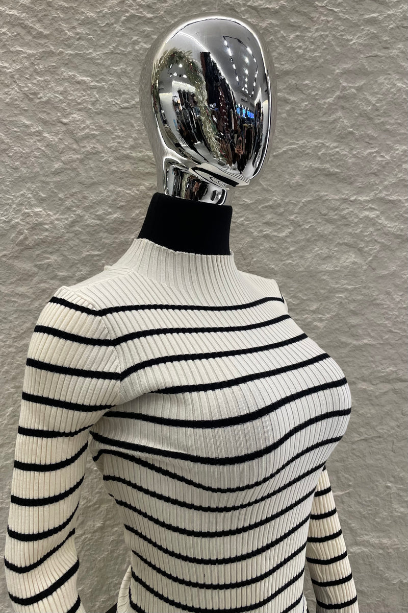 Blusa Manga Larga a Rayas Beige