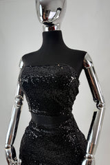 Crop Top Lentejuela Negro