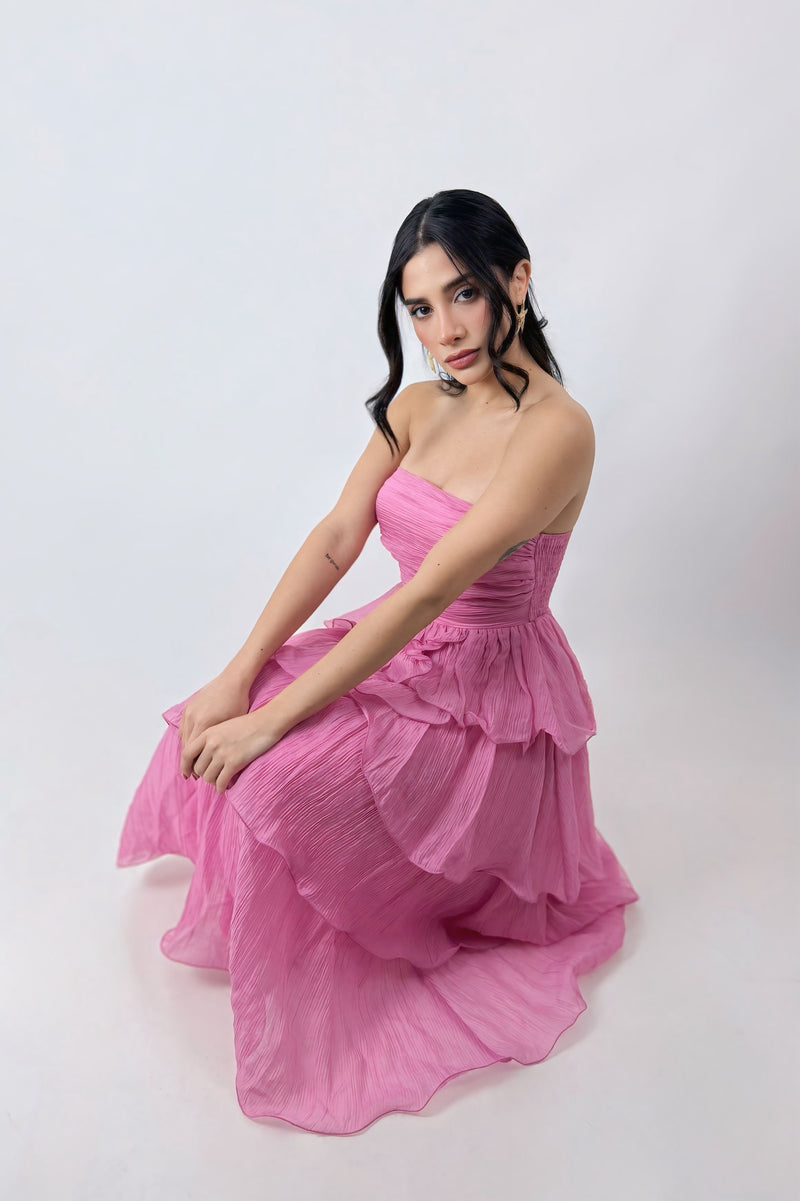 Vestido Midi de Olanes Rosa