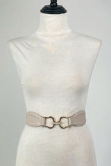 Cinto Beige Elastico Hebilla Dorada