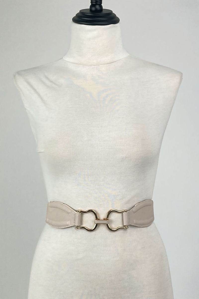 Cinto Beige Elastico Hebilla Dorada