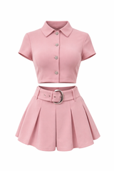Set Top de Botones y Falda con Hebilla Rosa