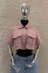 Camisa Manga Corta App de Bolsas Rosa