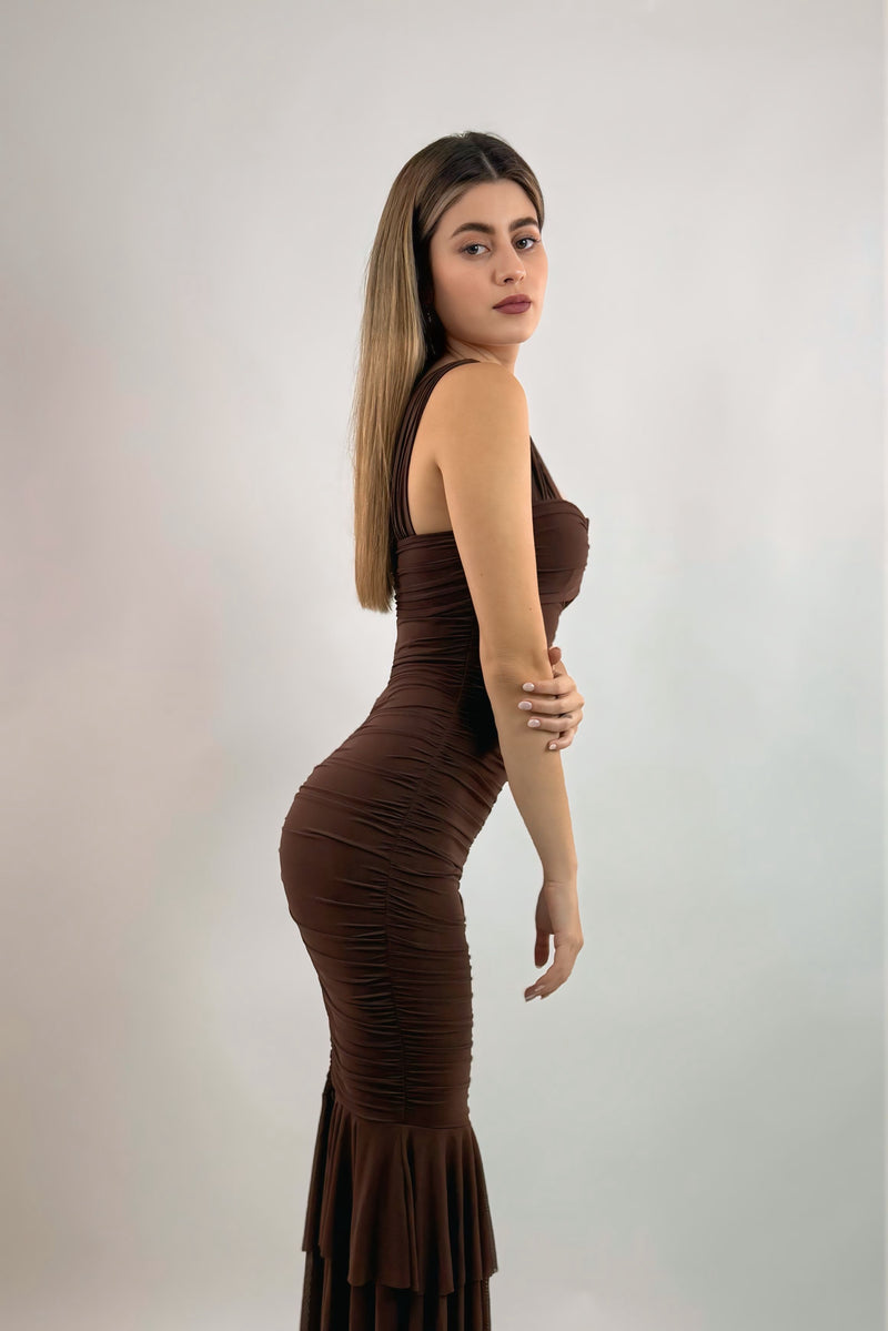 Vestido Midi Ruched Cafe
