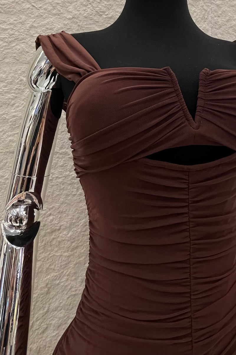 Vestido Midi Ruched Cafe
