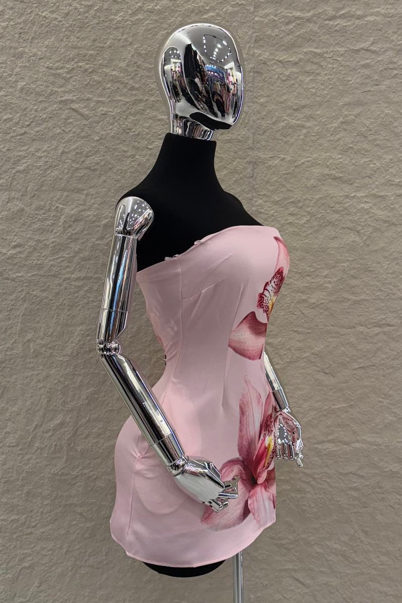 Vestido Strapples Flores Rosa