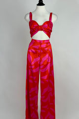 Set de Pantalon con Top Rojo con Rosa