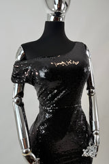 Vestido Lentejuela Asimetrico Negro