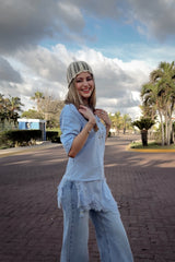 Tshirt Asimetrica Encaje Azul