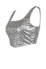 Croptop Plata Con Pedreria Metalico