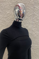 Crop Top Manga Larga Abertura al Frente Negro