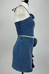 Falda Denim Con Olan y Flor