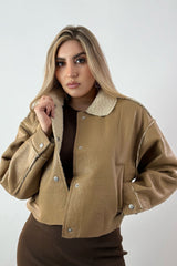 Jacket Vinipiel Faux Fur Caramelo