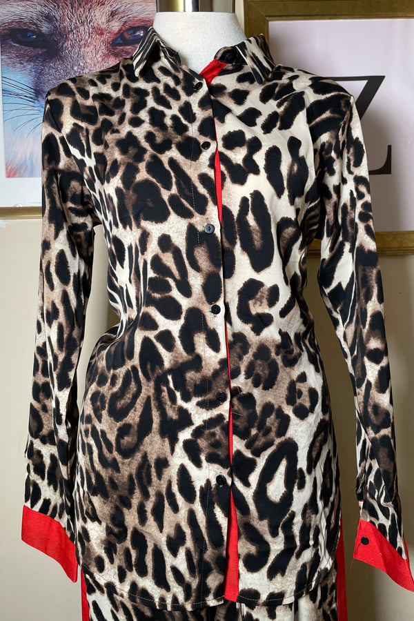 Camisa Animal Print Detalles Rojo