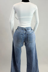 Pantalon con Cinto Rhinestone Denim