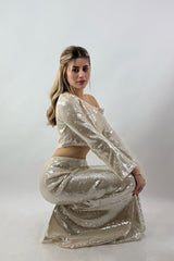 Top One Shoulder Lentejuela Beige