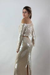 Top One Shoulder Lentejuela Beige