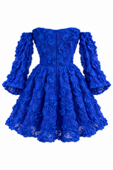Vestido Corto Encaje Azul