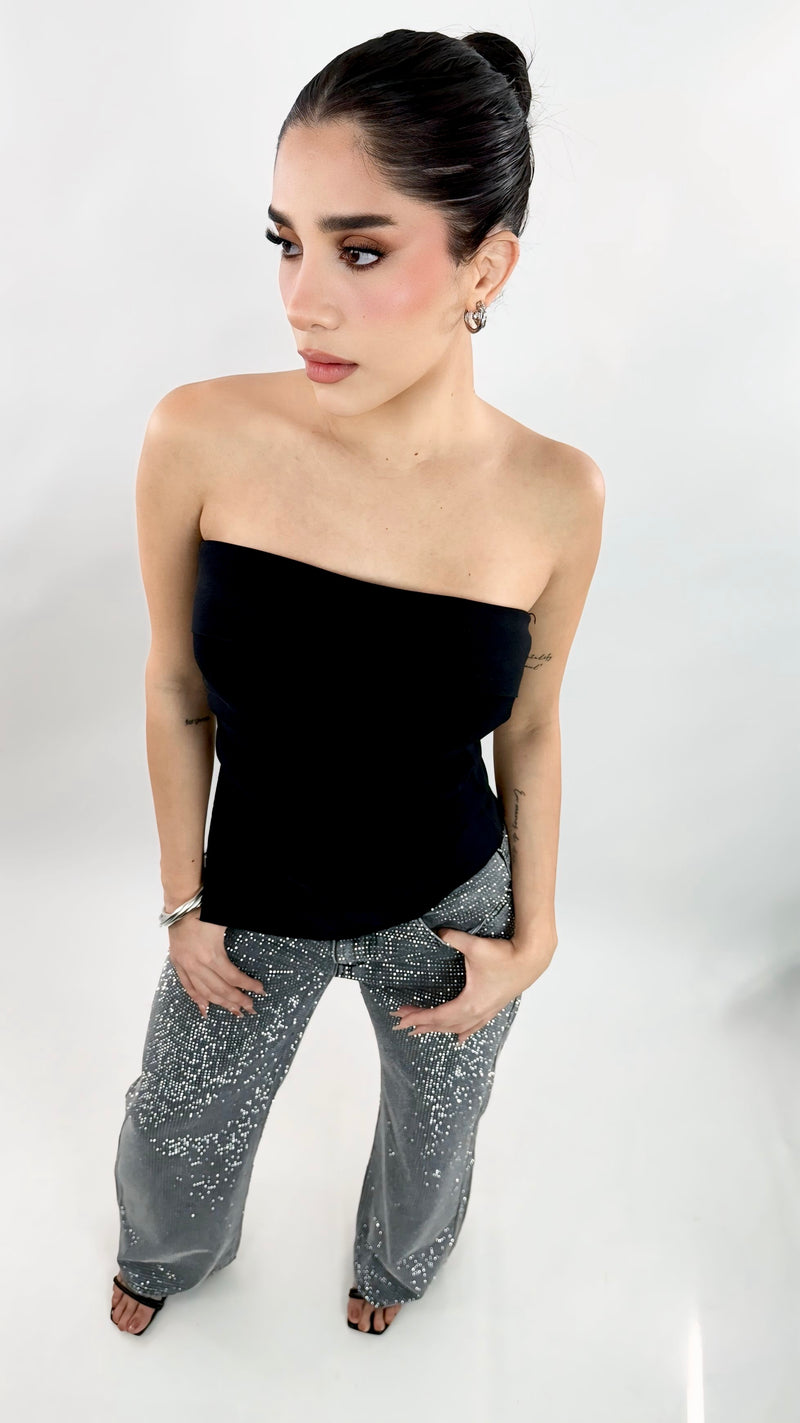 Top Asimetrico Strapples Negro