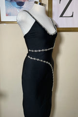 Vestido Midi Bandage Con Pedreria Negro