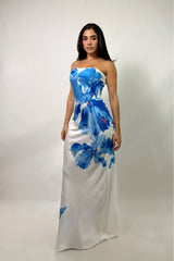 Vestido Largo Strapless Floral Blanco