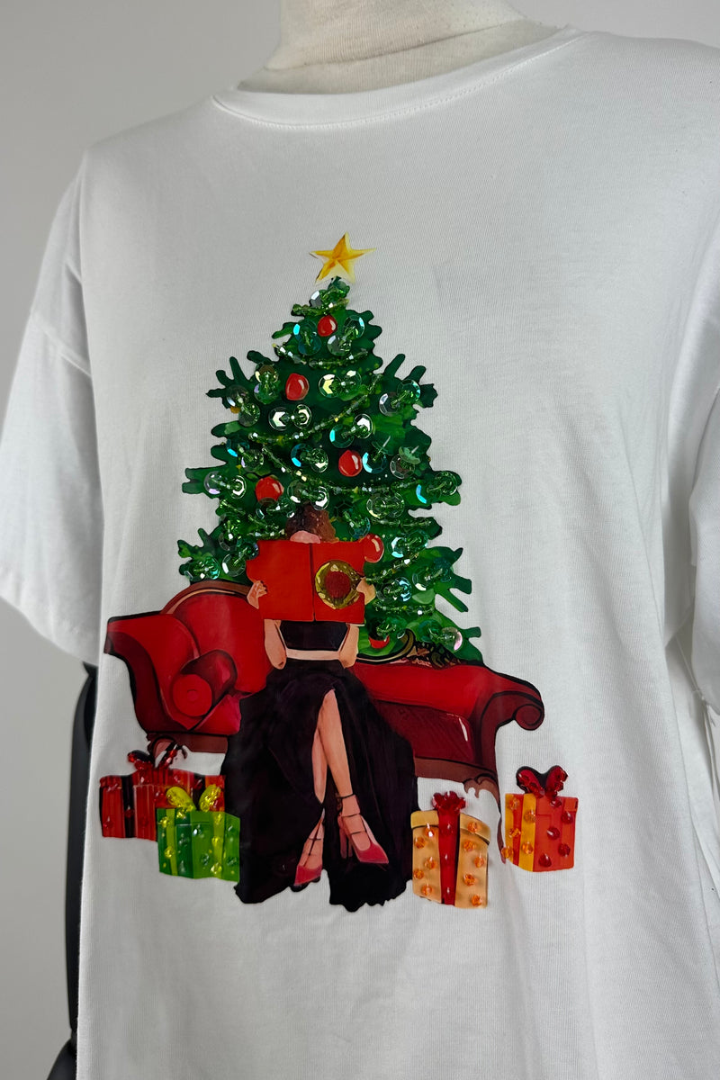 Tshirt Oversize Arbol de Navidad Blanco