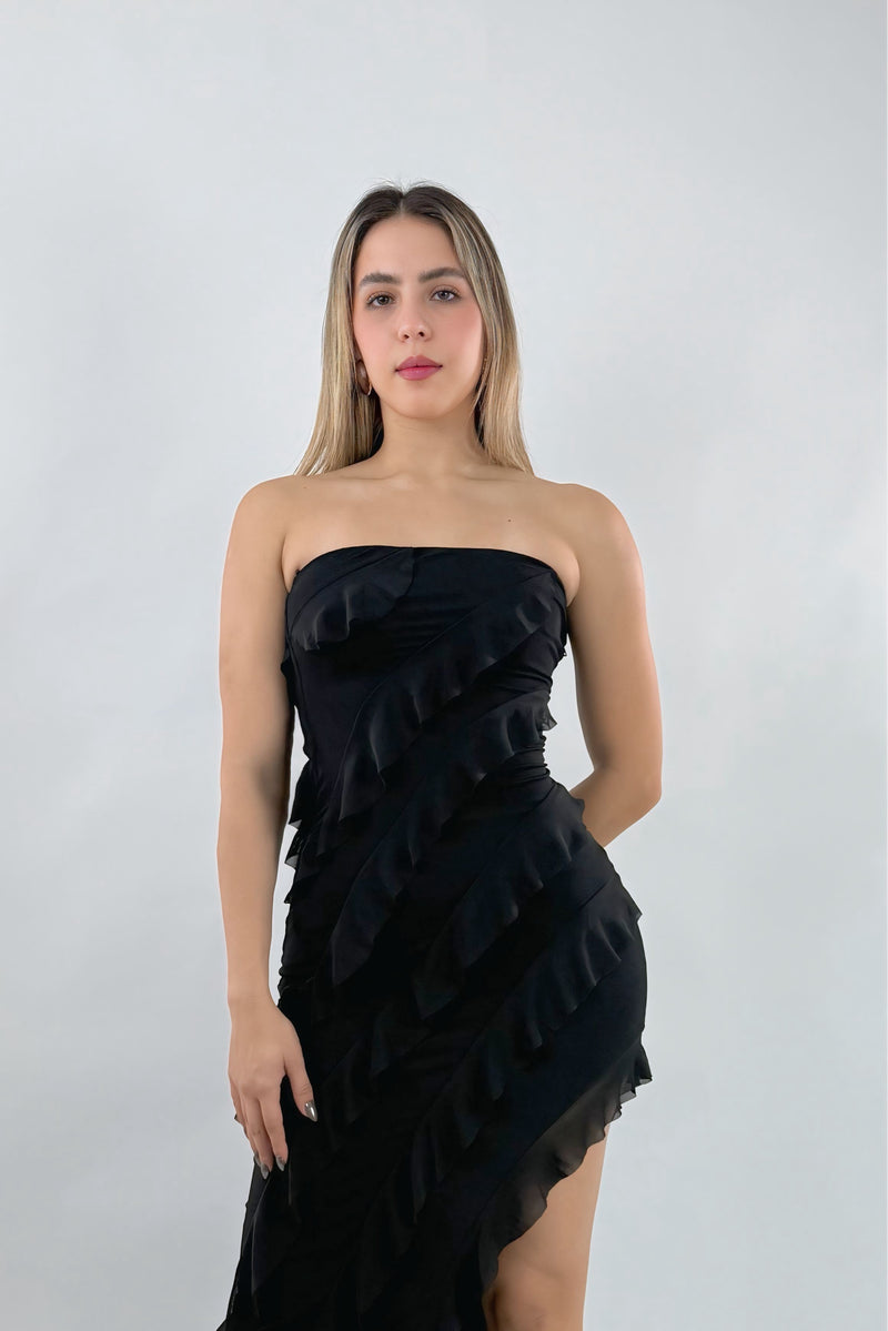 Vestido Strapless Largo Negro