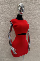 Vestido Corto Abertura Abdomen Rojo