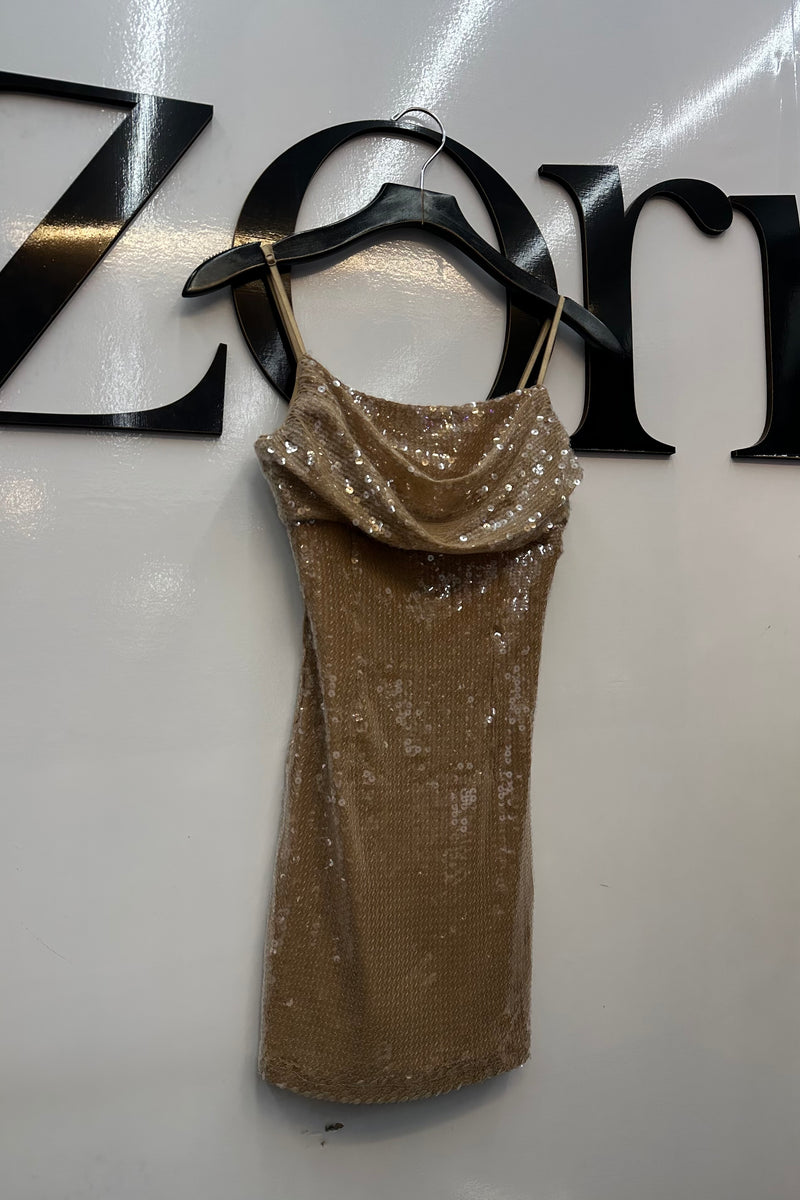 Vestido Lentejuela Beige