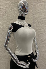 Blusa App Dorada Halter Beige