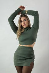 Set Blusa y Falda Tela Punto Olivo