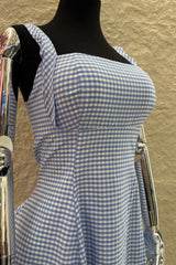 Vestido Gingham Corset Volado Azul