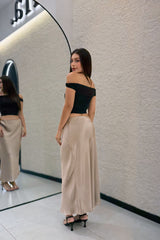 Falda Midi Satinada Cafe