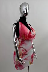 Vestido Corto Mesh Estampado Floreado Rosa