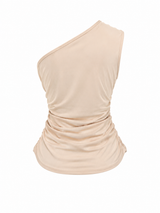 Blusa Colgante al Frente Ruched Beige