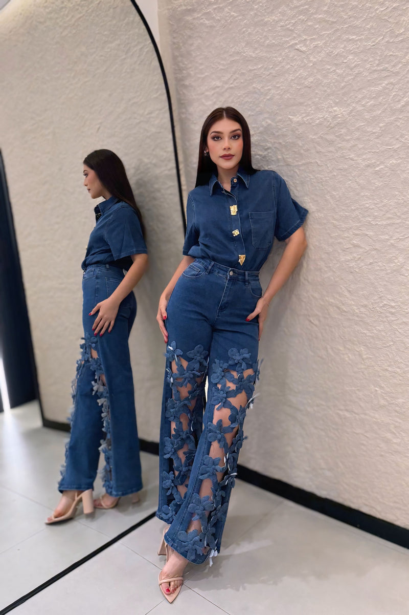 Camisa de Botones Dorados Denim