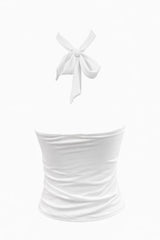 Blusa App Plateada Halter Blanca