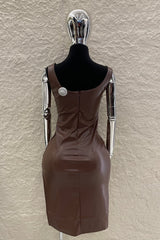 Vestido Midi Vinipiel con Encaje Cafe