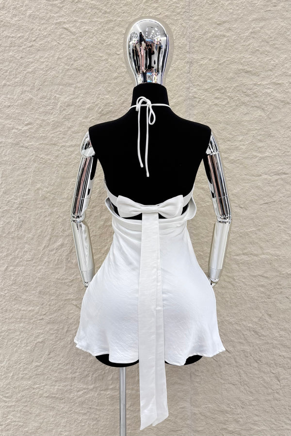 Vestido Halter Satinado Blanco
