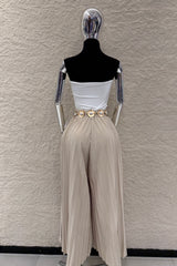 Pantalon Plisado Cinto Beige