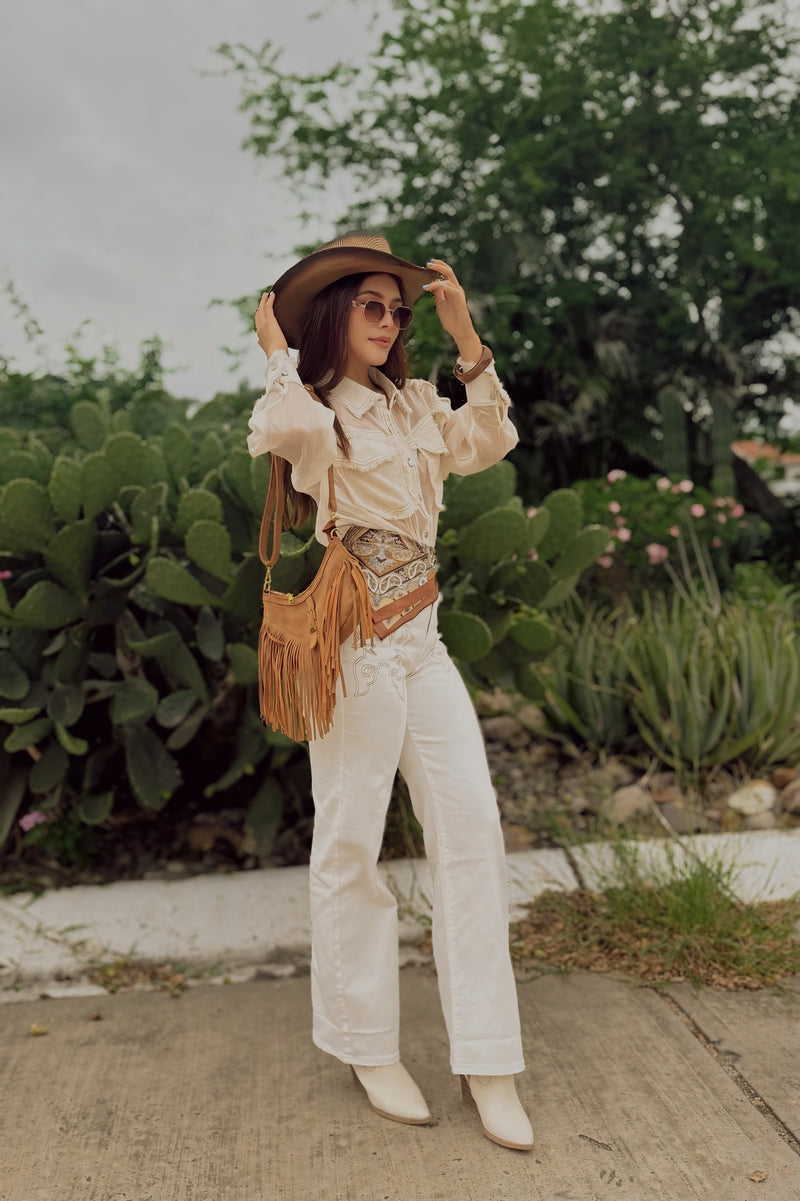 Camisa Manga Larga Transparente Beige