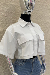 Camisa Corta App de Bolsas Blanca