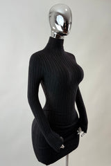 Vestido Ajustado Tela Punto Negro