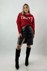 Sweater Bordado Blanco Merry Rojo