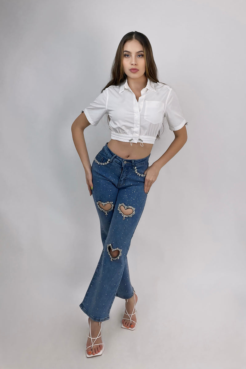 Pantalon Denim App de Corazon en Pedreria