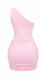 Vestido One Shoulder Ruched Rosa