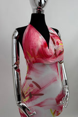 Vestido Corto Mesh Estampado Floreado Rosa