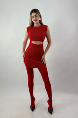 Vestido Corto Abertura Abdomen Rojo